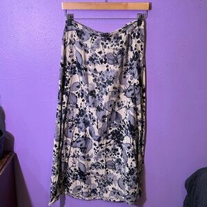 Vintage Floral Linen Blend Midi Skirt Dusty Blue Purple - Brand: Vintage Studio
